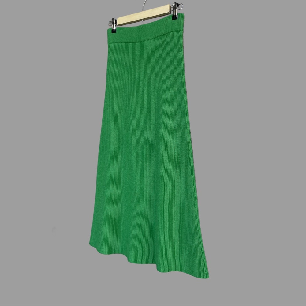 SEZANE Green Ribbed Knit Wool & Organic Cotton Naelle Pull On Midi Skirt S - Picture 11 of 16